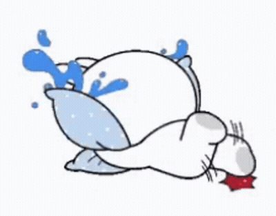 A Cartoon Of A Cat Laying On The Floor With A Pillow On Its Back . GIF