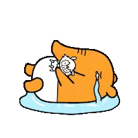 A Cartoon Of A Cat Laying On Top Of Another Cat On A Pillow . Sticker