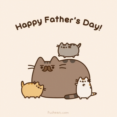 A Cartoon Of A Cat Laying On Top Of Another Cat With The Words Happy Father 'S Day GIF