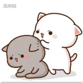 A Cartoon Of A Cat Petting Another Cat With The Word Suho On The Bottom GIF