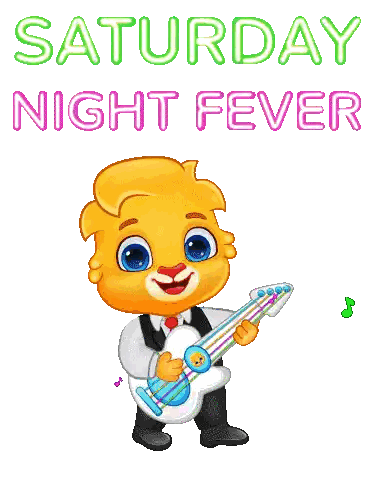 A Cartoon Of A Cat Playing A Guitar With The Words Saturday Night Fever Above It Sticker
