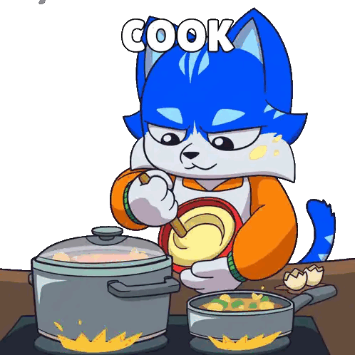 A Cartoon Of A Cat Preparing Food With The Word Cook Below It Sticker