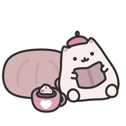 A Cartoon Of A Cat Reading A Book Next To A Cup Of Hot Chocolate Sticker