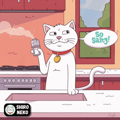 A Cartoon Of A Cat Saying " So Salty " GIF