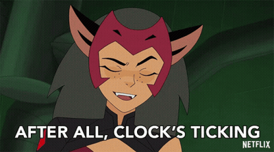 A Cartoon Of A Cat Says After All Clock 'S Ticking GIF
