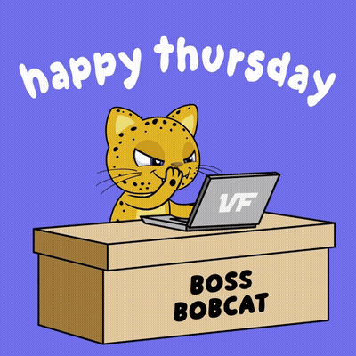 A Cartoon Of A Cat Sitting At A Desk With Papers And A Laptop That Says Boss Bobcat GIF