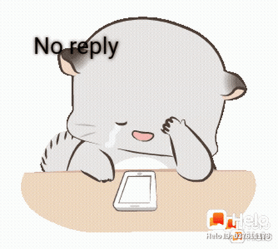 A Cartoon Of A Cat Sitting At A Table With A Cell Phone And The Words " No Reply " Below It GIF
