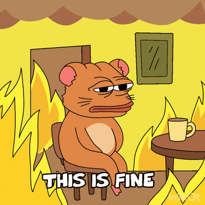A Cartoon Of A Cat Sitting At A Table With The Words " This Is Fine " GIF