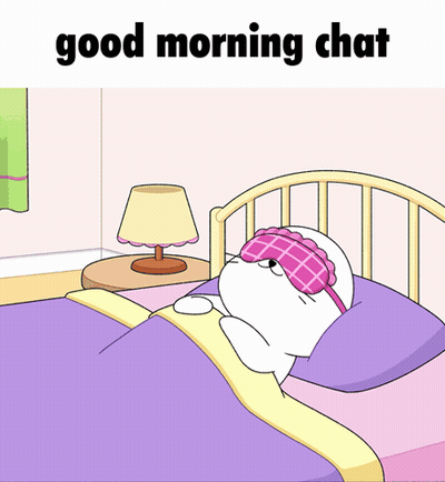 A Cartoon Of A Cat Sleeping In A Bed With The Words Good Morning Chat Below It GIF
