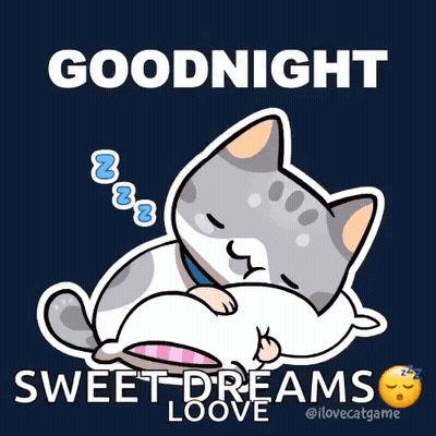 A Cartoon Of A Cat Sleeping On A Pillow With The Words Goodnight Sweet Dreams Loove Below It GIF