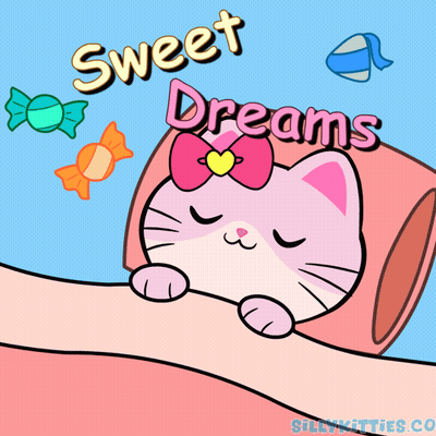 a cartoon of a cat sleeping with sweet dreams written above it