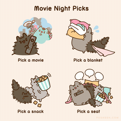 A Cartoon Of A Cat That Says Movie Night Picks On It GIF