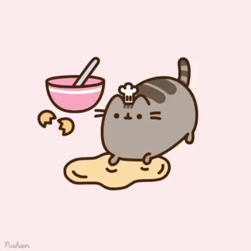 A Cartoon Of A Cat Wearing A Chef 'S Hat And A Bowl Of Food GIF