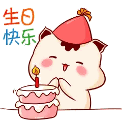 A Cartoon Of A Cat Wearing A Party Hat And Holding A Birthday Cake Sticker