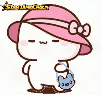 A Cartoon Of A Cat Wearing A Pink Hat And Holding A Blue Cat Purse GIF