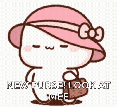 A Cartoon Of A Cat Wearing A Pink Hat And Holding A Purse . GIF