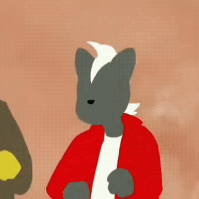 A Cartoon Of A Cat Wearing A Red Jacket And A White Shirt . GIF