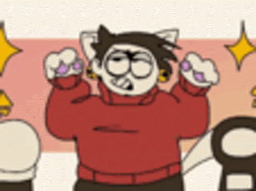 A Cartoon Of A Cat Wearing A Red Sweater Is Standing Next To Another Cat . GIF