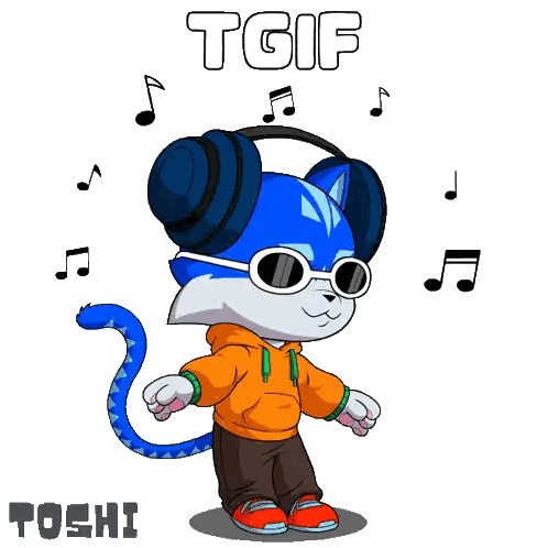 A Cartoon Of A Cat Wearing Headphones And Sunglasses With The Words Tgif Above It Sticker