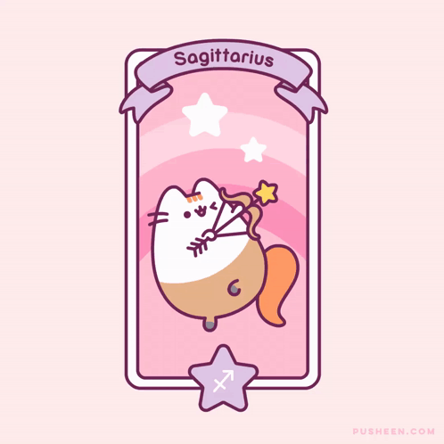 A Cartoon Of A Cat With A Bow And Arrow And The Word Sagittarius Above It GIF