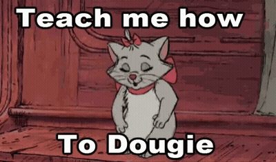 A Cartoon Of A Cat With A Bow On Her Head And The Words `` Teach Me How To Doogie '' . GIF