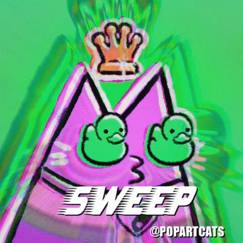 A Cartoon Of A Cat With A Crown On Its Head And The Word Sweep Below It . GIF