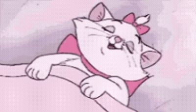 A Cartoon Of A Cat With A Pink Bow On Its Head GIF