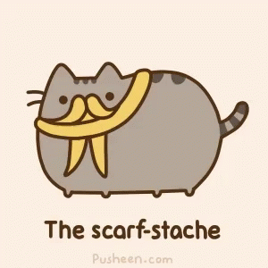 A Cartoon Of A Cat With A Scarf Around Its Neck And The Words The Scarf-Stache Below It GIF