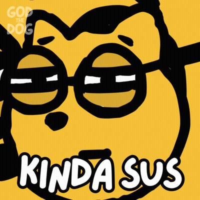 A Cartoon Of A Cat With Glasses And The Words Kinda Sus GIF