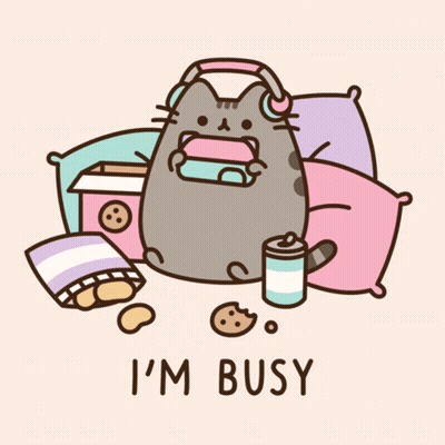 A Cartoon Of A Cat With Headphones And The Words I 'M Busy Below It GIF