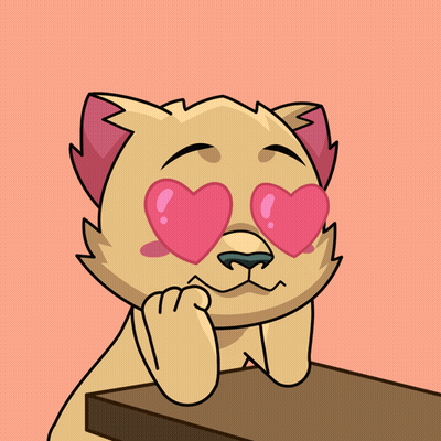 A Cartoon Of A Cat With Heart Shaped Eyes Sitting At A Table GIF