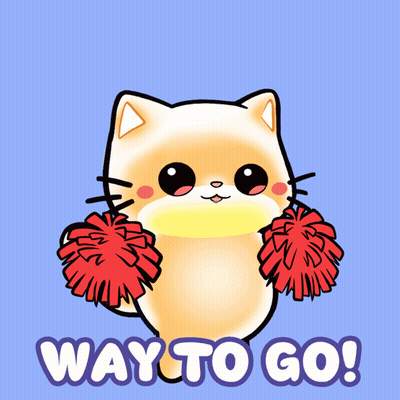 A Cartoon Of A Cat With Red Pom Poms And The Words Way To Go Below It GIF