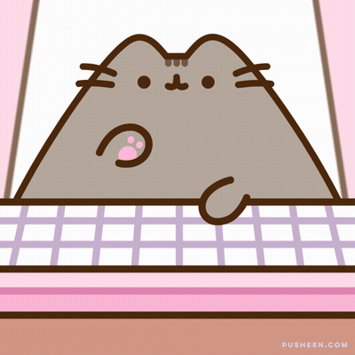A Cartoon Of A Cat With The Website Pusheen.com Underneath It GIF