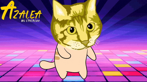 A Cartoon Of A Cat With The Words Azalea On Ethereum Above It GIF