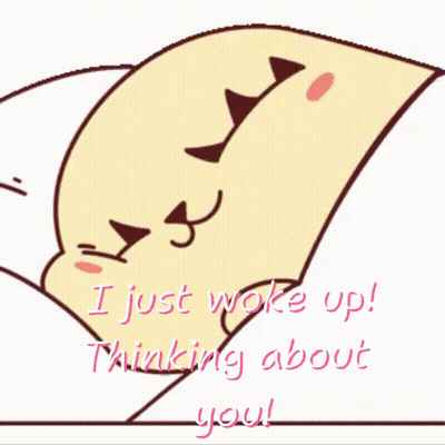 A Cartoon Of A Cat With The Words " I Just Woke Up Thinking About You " Below It GIF