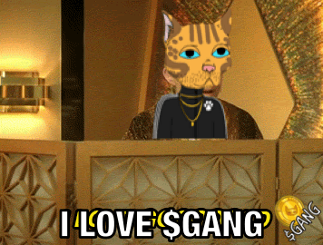 A Cartoon Of A Cat With The Words I Love Gang Written On It GIF