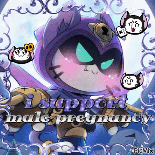 A Cartoon Of A Cat With The Words I Support Male Pregnancy GIF