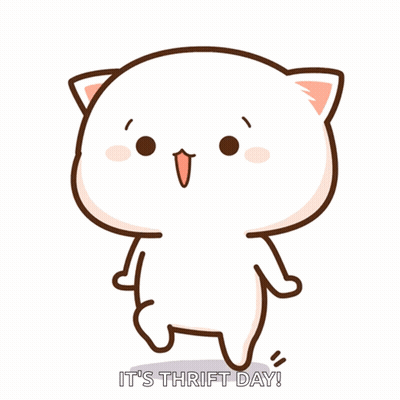 A Cartoon Of A Cat With The Words It 'S Thrift Day Written Below It GIF