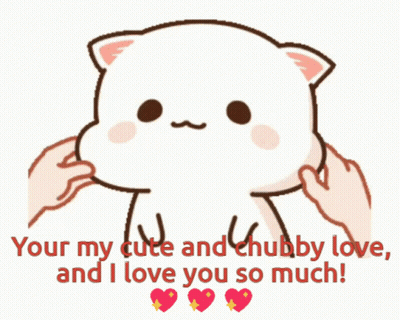 A Cartoon Of A Cat With The Words " Your My Cute And Chubby Love And I Love You So Much " Below It GIF