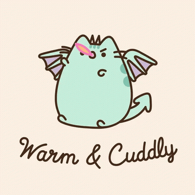 A Cartoon Of A Cat With Wings And The Words Warm And Cuddly Below It GIF