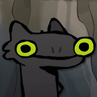 A Cartoon Of A Cat With Yellow Eyes GIF