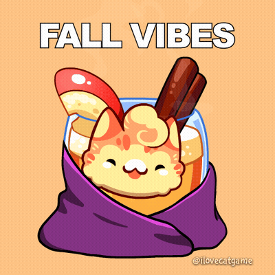 A Cartoon Of A Cat Wrapped In A Blanket With The Words Fall Vibes GIF