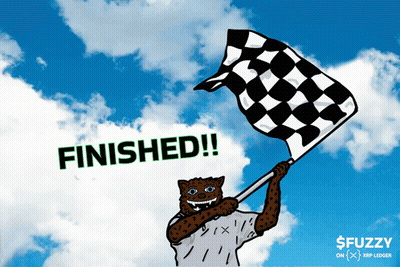 A Cartoon Of A Cheetah Holding A Checkered Flag With The Words Finished On The Bottom GIF