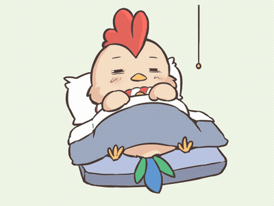 A Cartoon Of A Chicken Laying In A Bed With A Blue Blanket GIF
