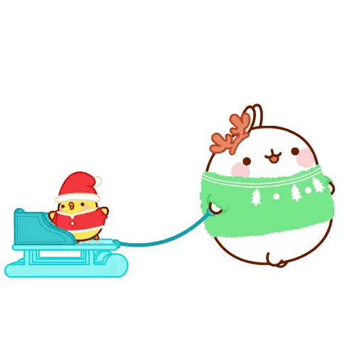 A Cartoon Of A Chicken Wearing A Santa Hat Pulling Another Chicken On A Sleigh Sticker