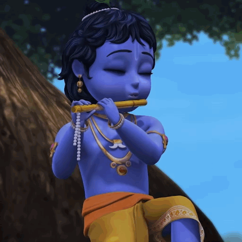 A Cartoon Of A Child Playing A Flute With His Eyes Closed GIF