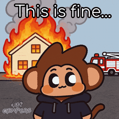 A Cartoon Of A Chimp Standing In Front Of A Burning House With The Words This Is Fine GIF