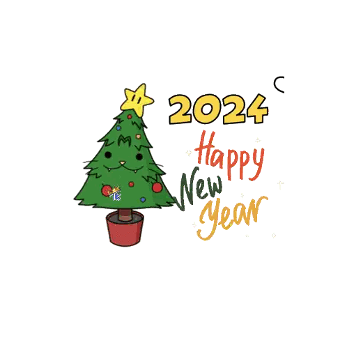 A Cartoon Of A Christmas Tree With The Words Happy New Year Sticker