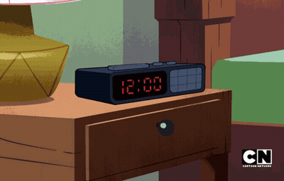 A Cartoon Of A Clock That Says 12:00 GIF
