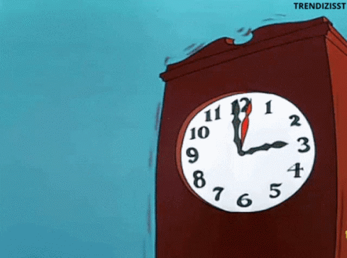A Cartoon Of A Clock With The Word Trendizisst At The Bottom GIF